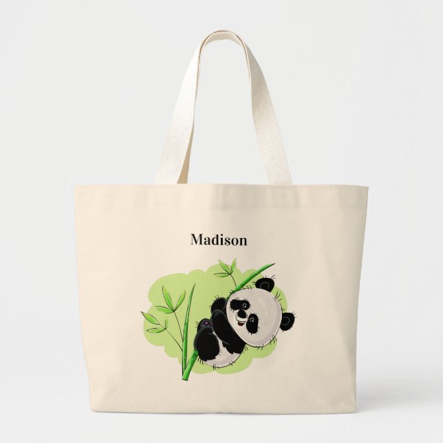 Cute Panda custom name tote bags (Front)