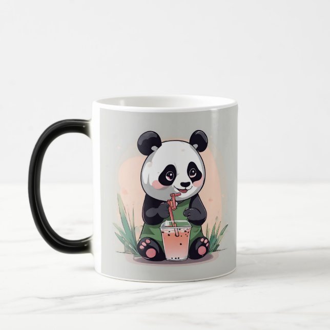 Cute Panda drinking bubble tea, boba tea Magic Mug (Left)