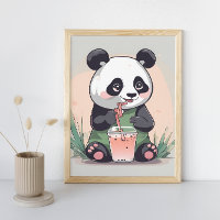 Cute Panda drinking bubble tea, boba tea