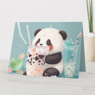 Cute Panda drinking bubble tea, boba tea Thank You Card