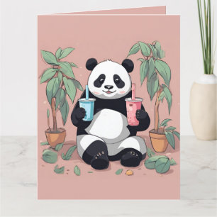 Cute Panda drinking bubble tea, boba tea Thank You Card