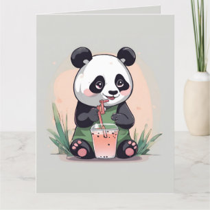Cute Panda drinking bubble tea, boba tea Thank You Card