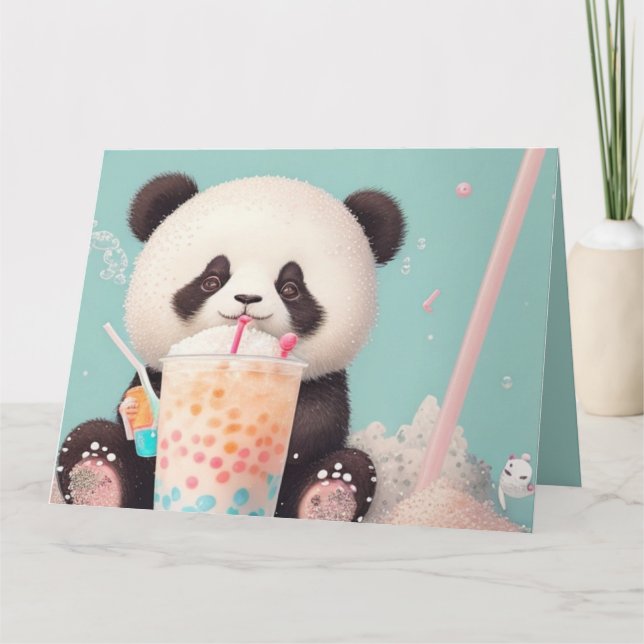 Cute Panda drinking bubble tea, boba tea Thank You Card (Front)