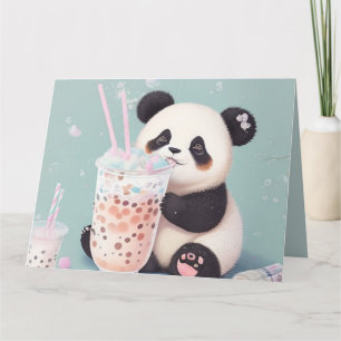 Cute Panda drinking bubble tea, boba tea Thank You Card