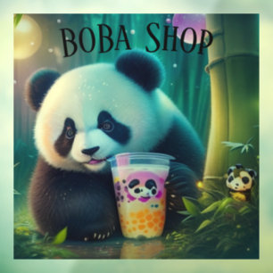  Cute Panda drinking bubble tea, boba tea Window Cling