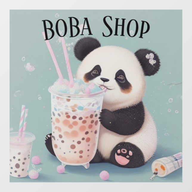  Cute Panda drinking bubble tea, boba tea Window Cling (Sheet)