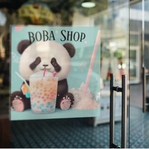  Cute Panda drinking bubble tea, boba tea Window Cling