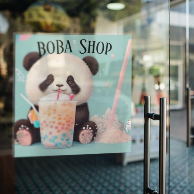  Cute Panda drinking bubble tea, boba tea Window Cling (Creator Uploaded)