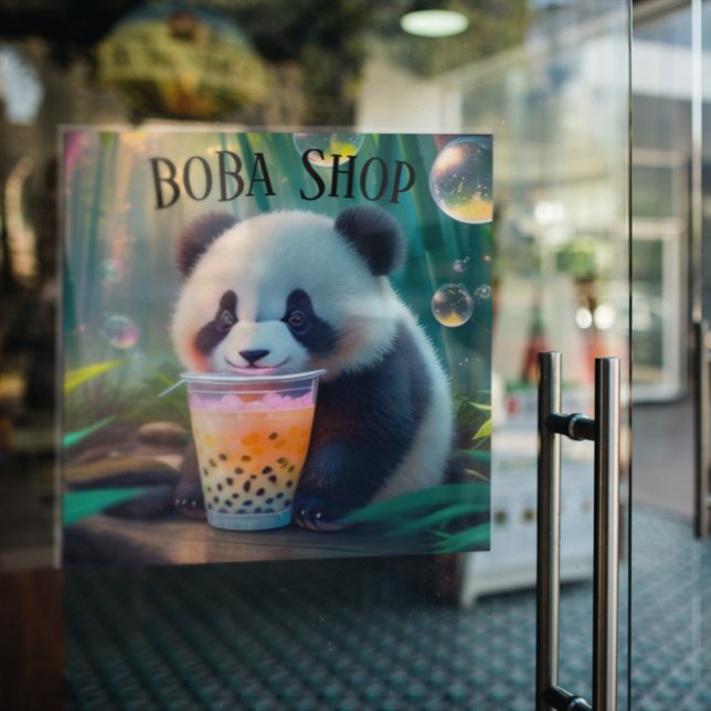  Cute Panda drinking bubble tea, boba tea Window Cling (Creator Uploaded)