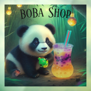  Cute Panda drinking bubble tea, boba tea Window Cling