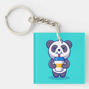 Cute Panda drinking coffee Key Ring