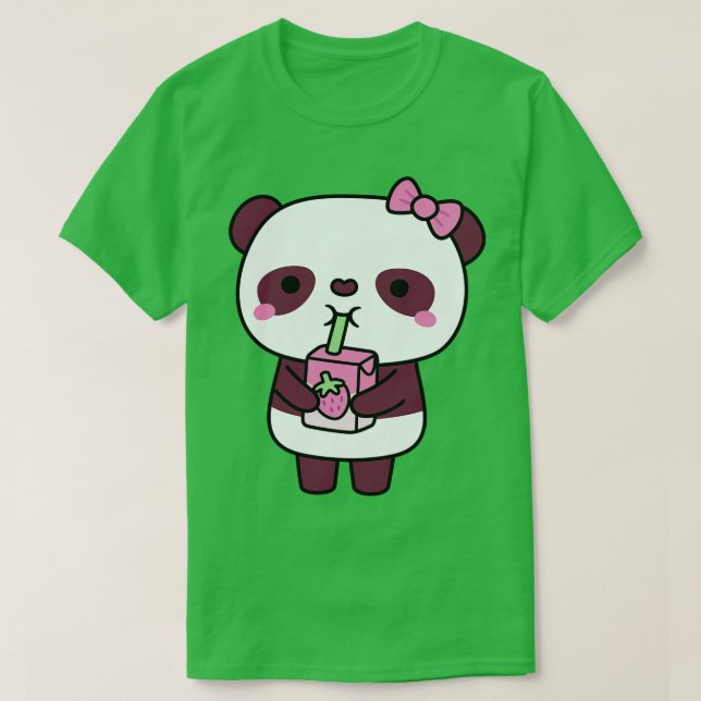 Cute Panda Drinking Strawberry Milk T-Shirt (Design Front)
