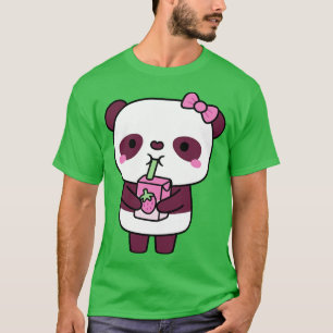 Cute Panda Drinking Strawberry Milk T-Shirt