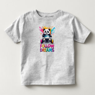 Cute Panda Driving Toy Car With Colourful Splash Toddler T-Shirt