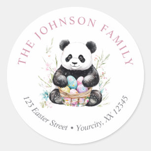 Cute panda Easter watercolor floral return address Classic Round Sticker