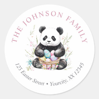 Cute panda Easter watercolor floral return address Classic Round Sticker