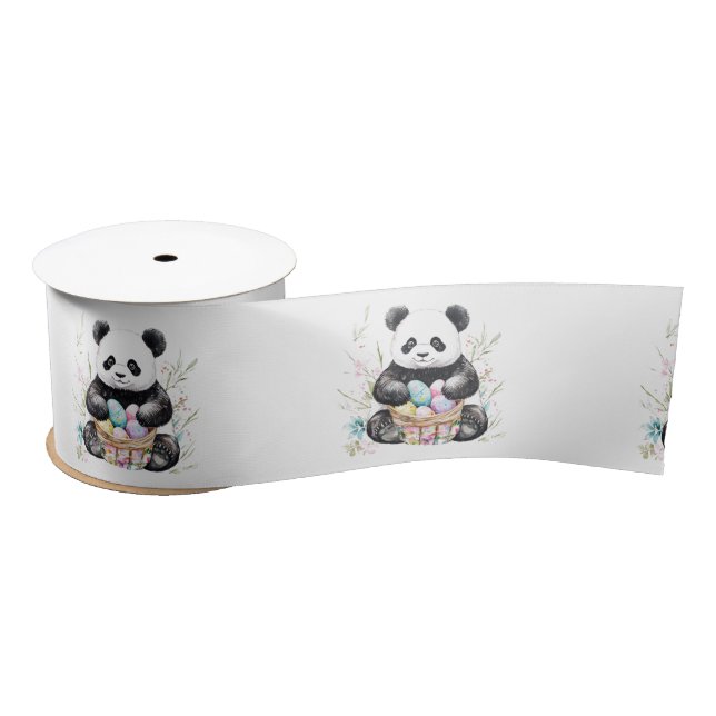Cute panda Easter watercolor floral  Satin Ribbon (Spool)