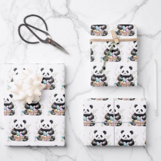 Cute panda Easter watercolor floral Wrapping Paper Sheet