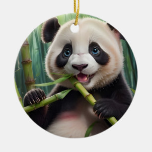 Cute Panda Eating Bamboo Ceramic Tree Decoration