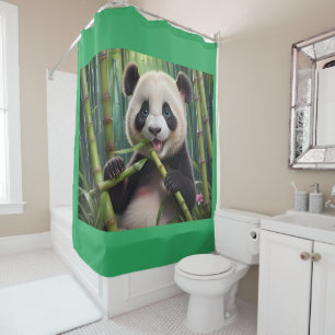 Cute Panda Eating Bamboo Shower Curtain