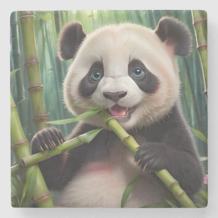 Cute Panda Eating Bamboo Stone Coaster