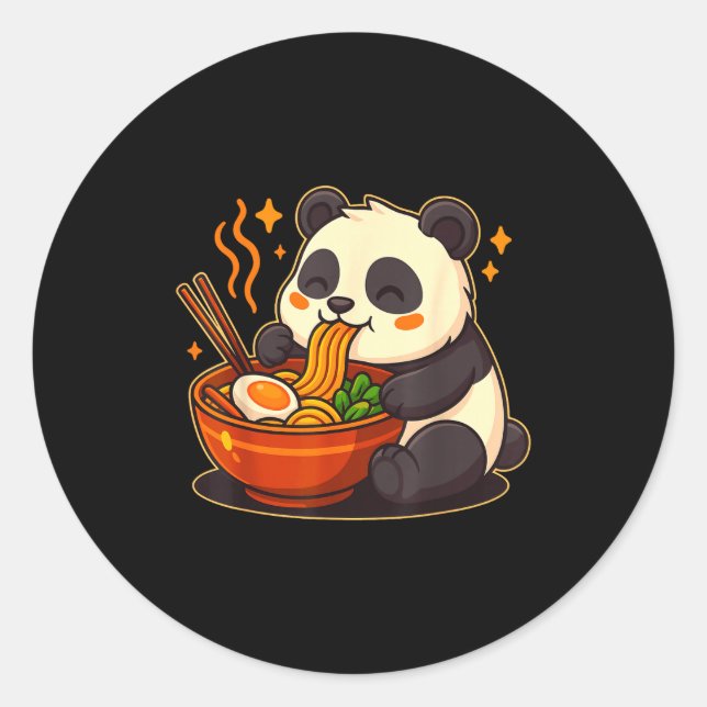 Cute Panda Eating Ramen Noodles  Classic Round Sticker (Front)