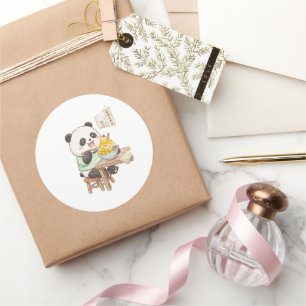 Cute Panda Eating Taiwanese Mango Shaved Ice Foodi Classic Round Sticker