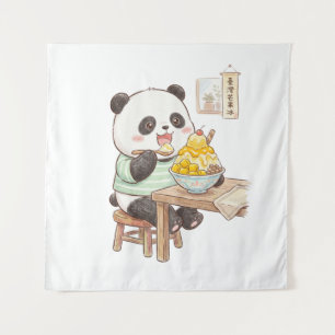 Cute Panda Eating Taiwanese Mango Shaved Ice Foodi Tapestry