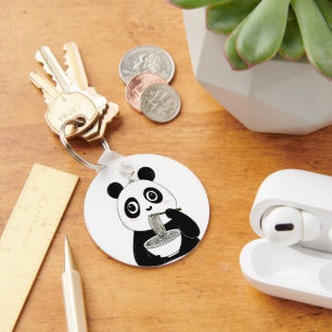 Cute Panda Eating Udon Noodles Key Ring