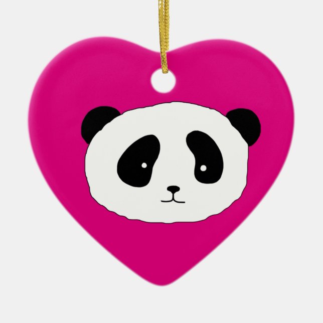Cute Panda Face pattern pink Ceramic Tree Decoration (Front)
