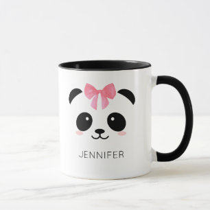 Cute panda face pink ribbon personalised  mug