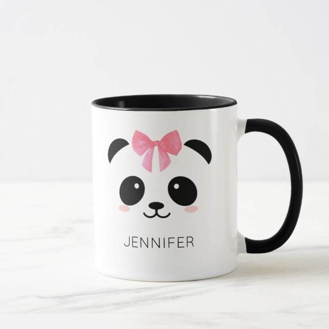Cute panda face pink ribbon personalised  mug (Right)