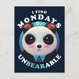 Cute Panda Finds Mondays Unbearable   Pun Quote Postcard