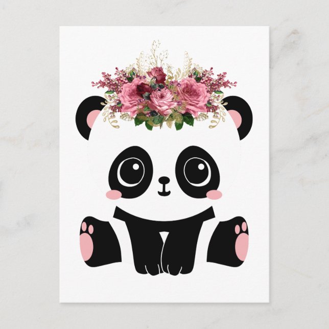 Cute panda floral crown  postcard (Front)