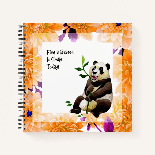 Cute Panda & Floral Frame Notebook (Front)