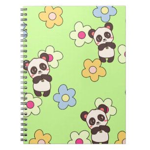 Cute Panda & Flower Kawaii Pattern Notebook