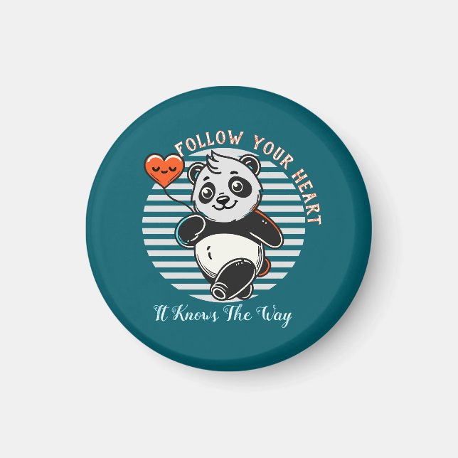 Cute Panda "Follow Your Heart" Personalised Magnet (Front)
