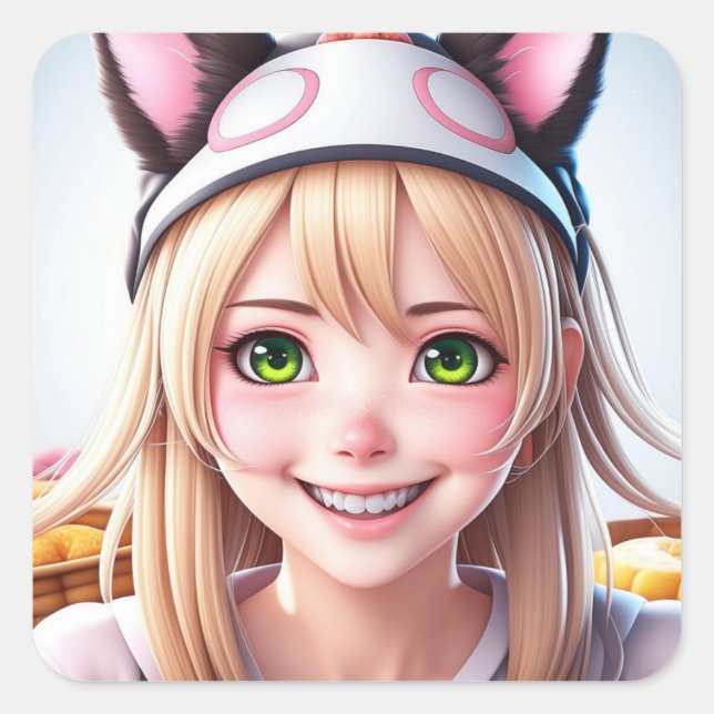 Cute Panda Furry Anime Girl Square Sticker (Front)