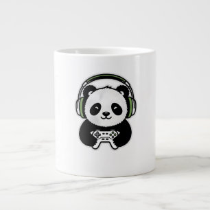 Cute Panda Gamer - Kawaii Gaming Panda with Headse Large Coffee Mug