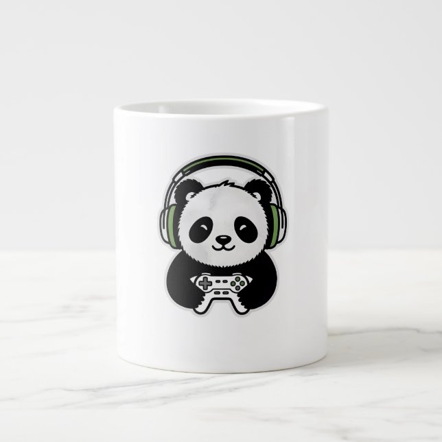 Cute Panda Gamer - Kawaii Gaming Panda with Headse Large Coffee Mug (Front)