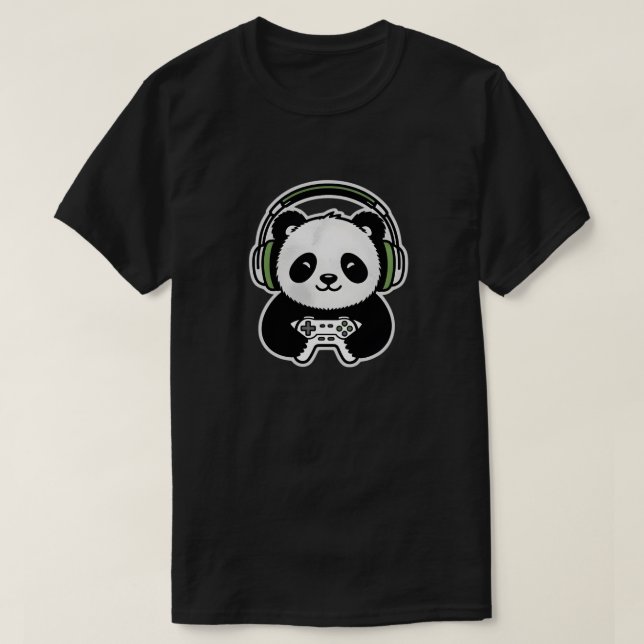 Cute Panda Gamer - Kawaii Gaming Panda with Headse T-Shirt (Design Front)