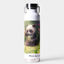 Cute Panda gardening Flowers Butterflies Quote Water Bottle