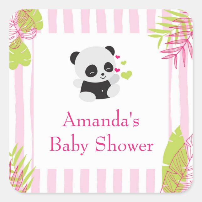 Cute Panda Girl Baby Shower Favour Gift Stickers (Front)