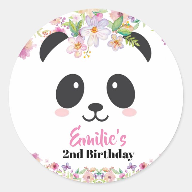 Cute Panda Girl Birthday Party Classic Round Sticker (Front)