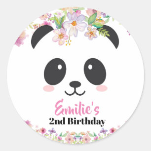 Cute Panda Girl Birthday Party Classic Round Sticker