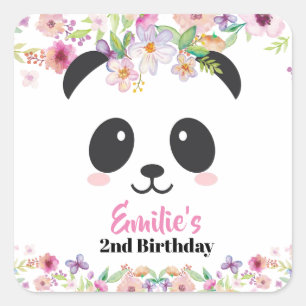 Cute Panda Girl Birthday Party Square Sticker
