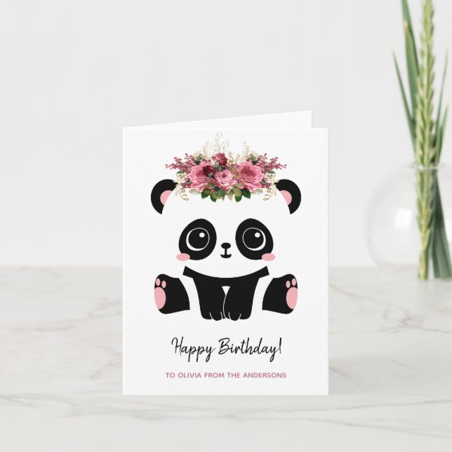 Cute panda girl Happy Birthday  Card (Front)