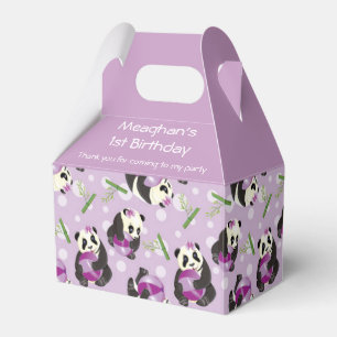 Cute Panda Girl Soft Purple Pattern 1st Birthday  Favour Box