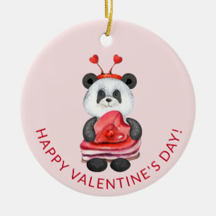 Cute Panda Gnome Happy Valentines Day Ceramic Tree Decoration