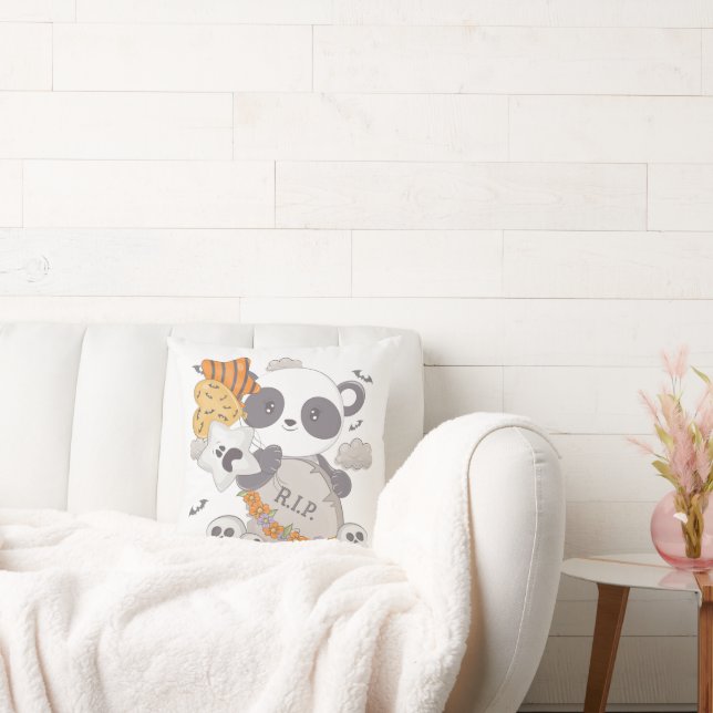 Cute Panda Grave RIP Bats Halloween Cushion (Couch)